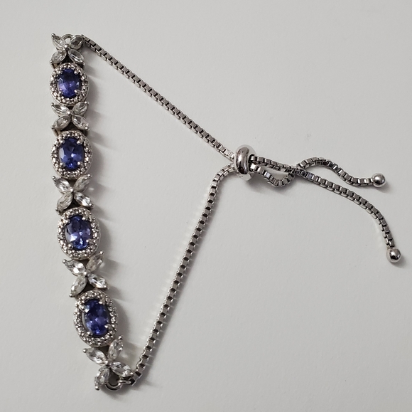 Watch Video / Sterling Silver 925 Tanzanite and Topaz Bolo Tie Bracelet